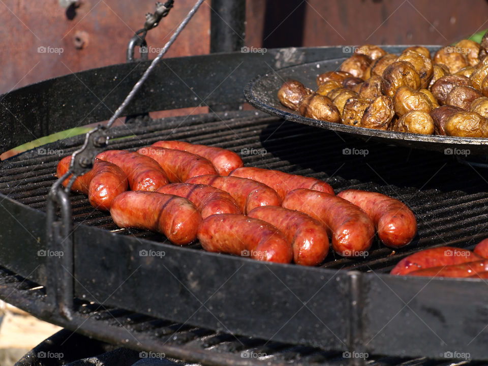 Sausages on barbeque