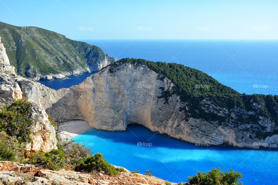 High angle view of shipwreck beach in Zakynthos