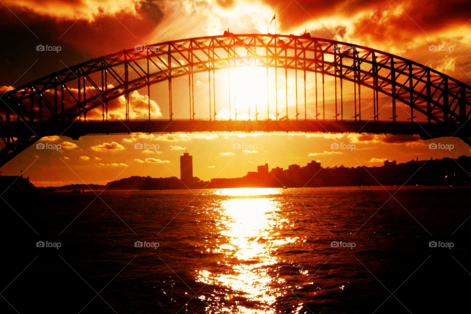 sunset harbour sydney sydney harbour bridge by fairybelle