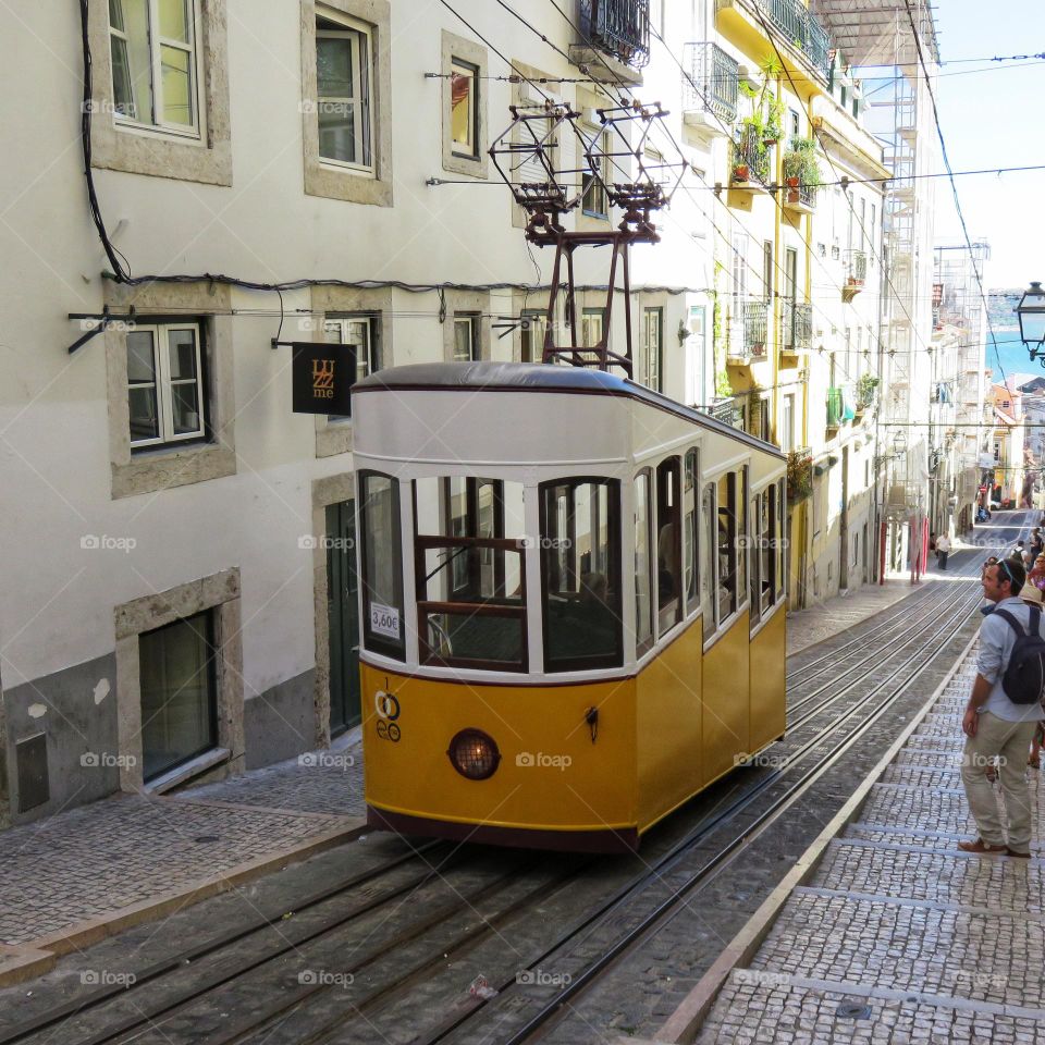 Yellow tram at Lisbon