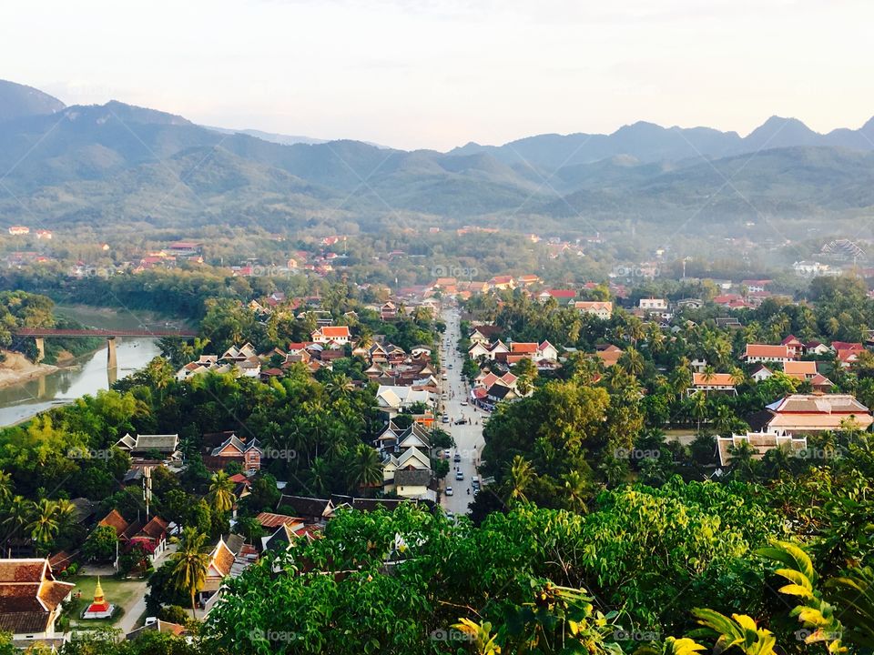 High angle view of Luang Prabang city