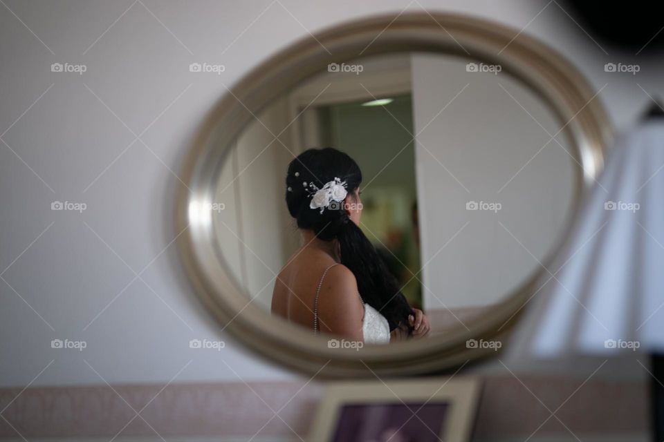 bride reflected in the mirror
