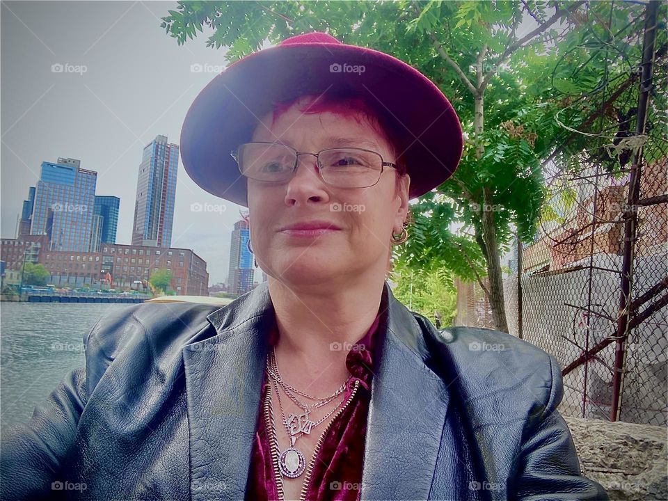 Another self portrait photograph underneath the “Pulaski Bridge” at “Newtown Creek” on an overcast Fall afternoon in 2022. This is the spot where we regularly climb over the wall to make our way towards the boat. Hypnotic Productions