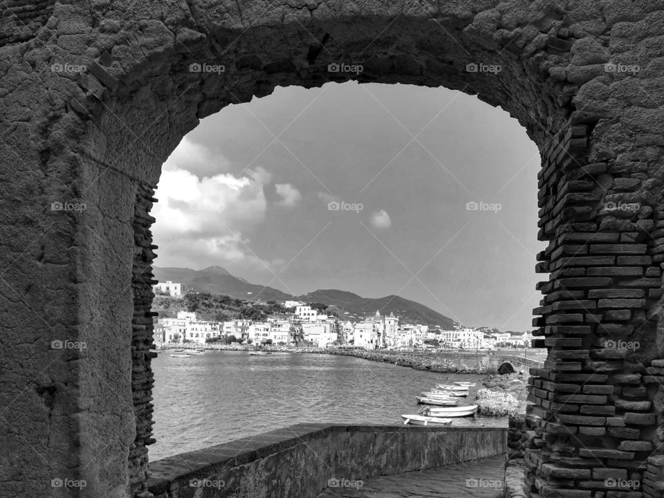 Ischia postcard in black and white