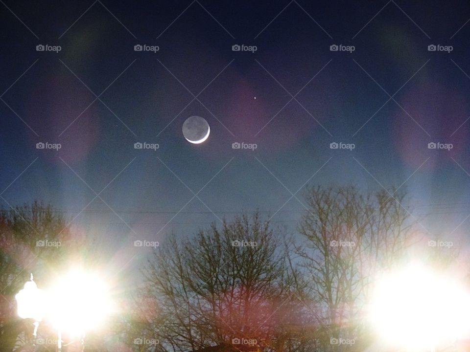 New Crescent with Mars. Taken just after sunset in Oswego, NY