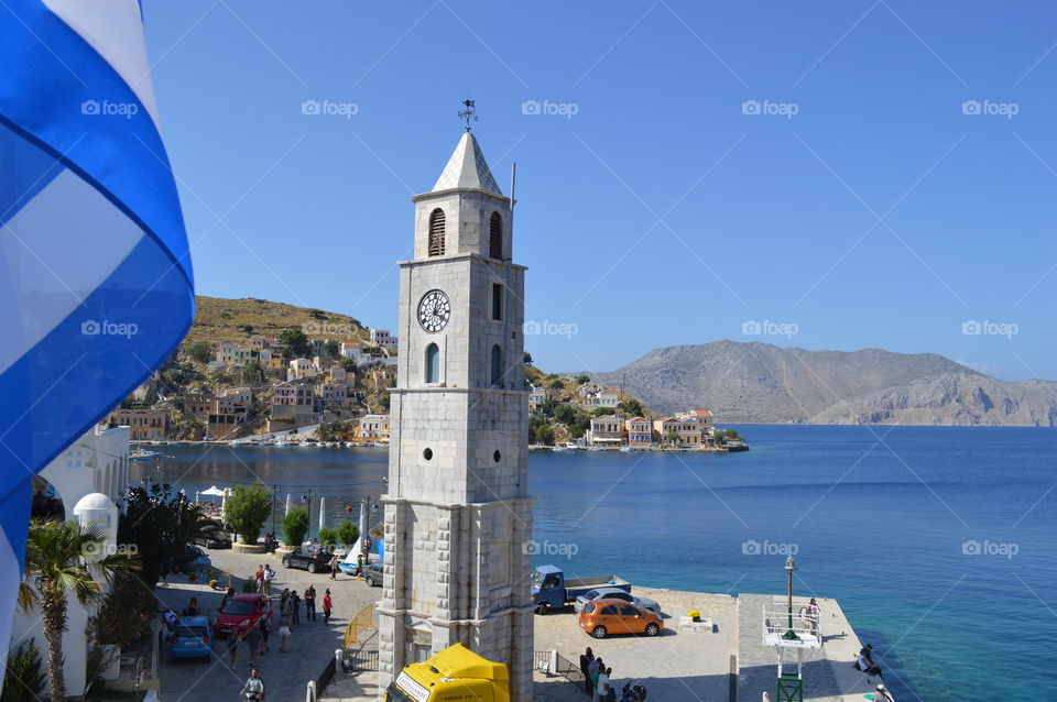 #ile#Grèce#drapeau#mer#eglise#coline#paysage