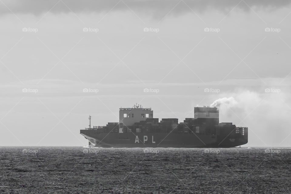 Boat in the sea in black and white