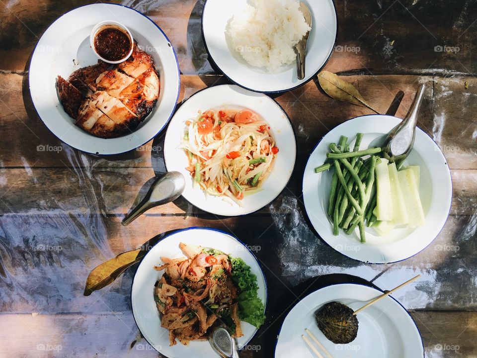High angle view of thai food