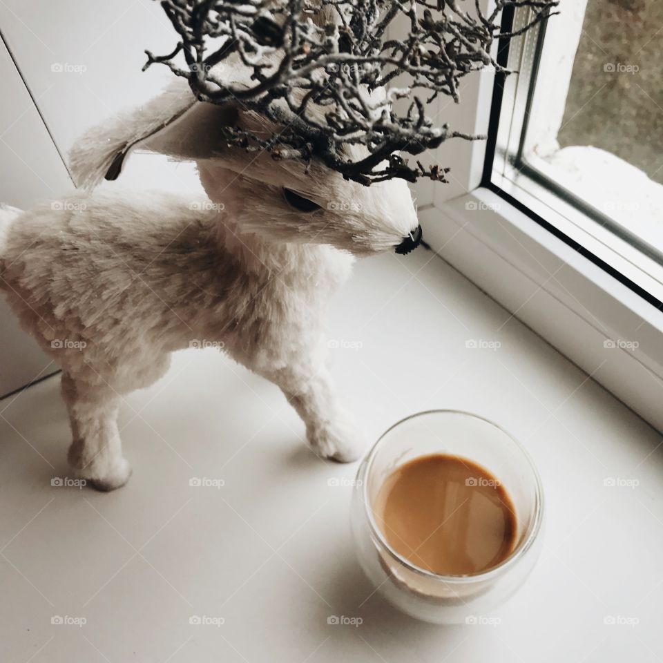 Christmas deer and coffee