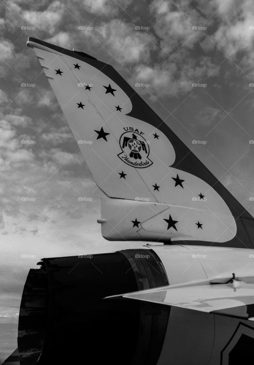 Thunderbird. The Thunderbirds are the USAF fighter demonstration team. They travel with world doing high speed-close proximity stunts