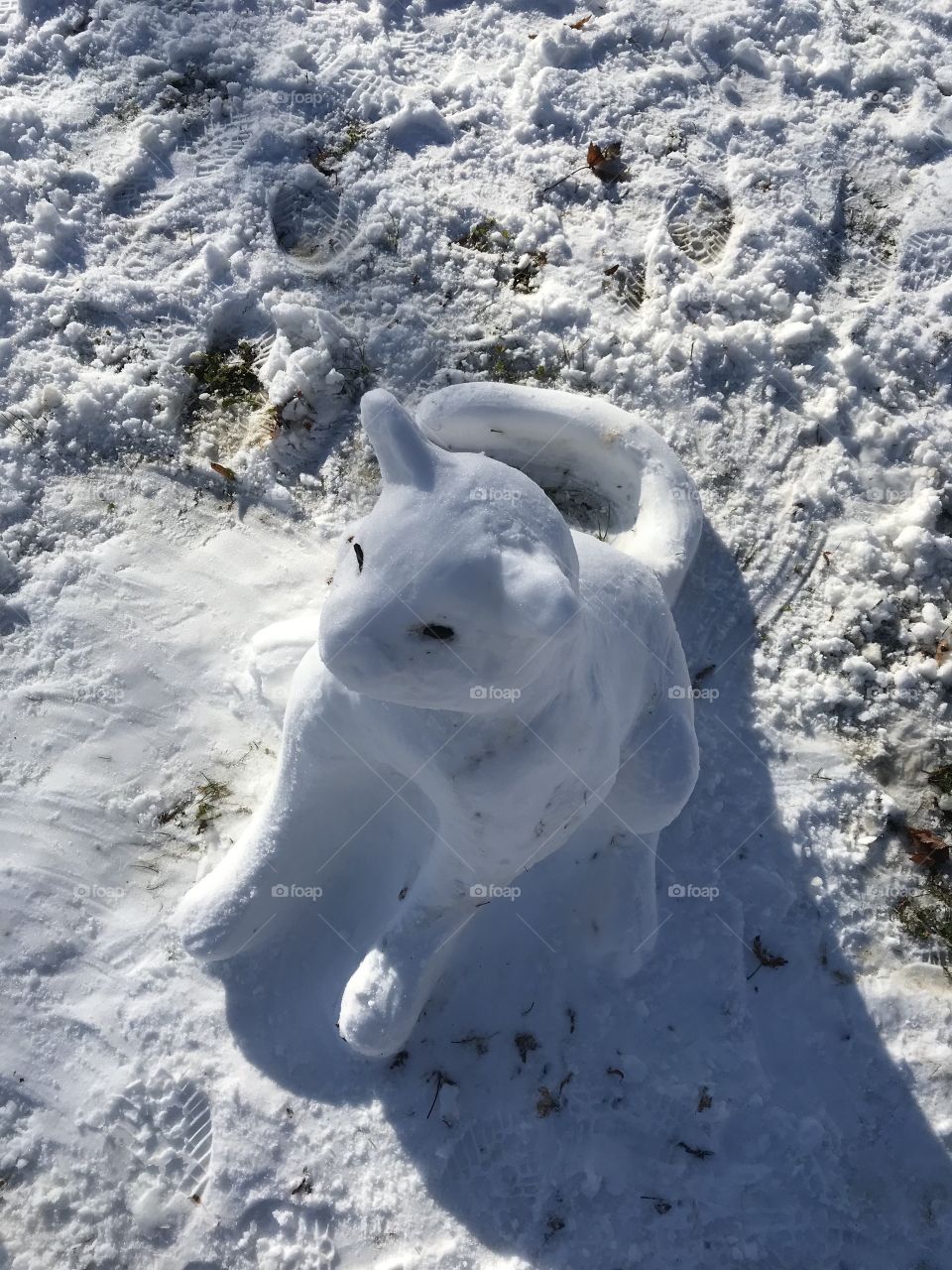 Snow carved lion sculpture