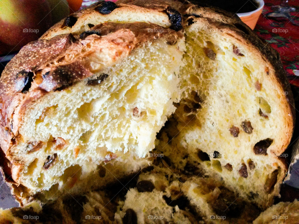 Close-up of italian traditional panettone cake