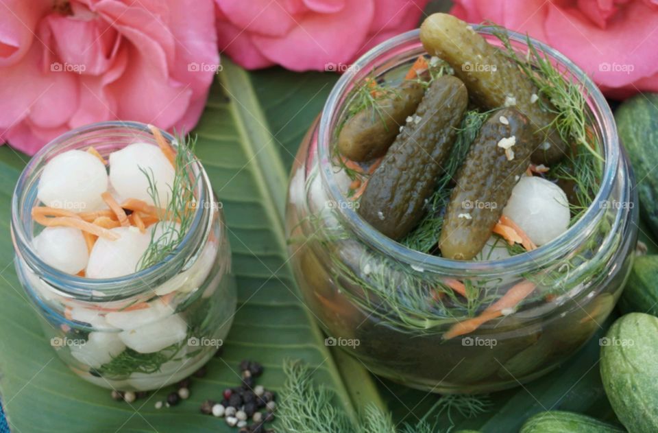 Homemade pickles in jar