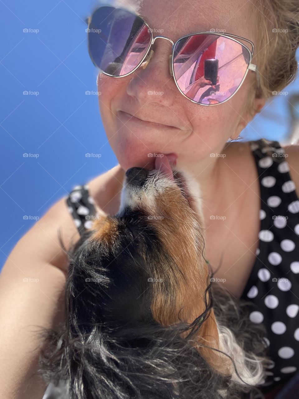 Getting sweet kisses from my senior puppy girl Cavalier King Charles Spaniel 