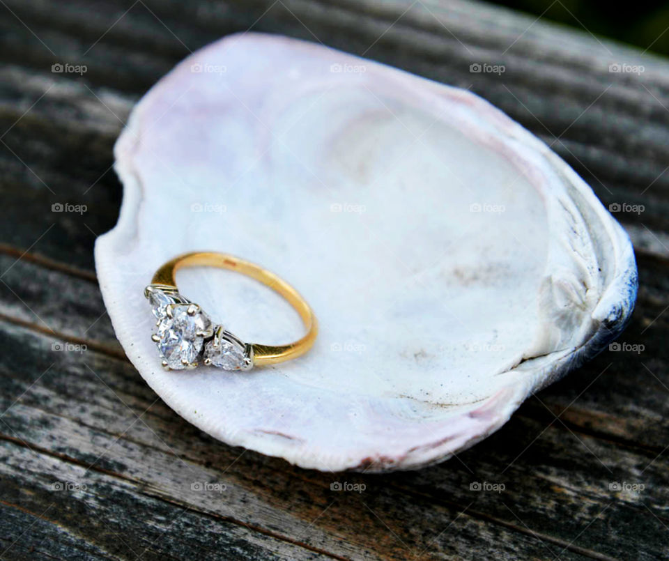 engagement ring. engagement ring inside seashell