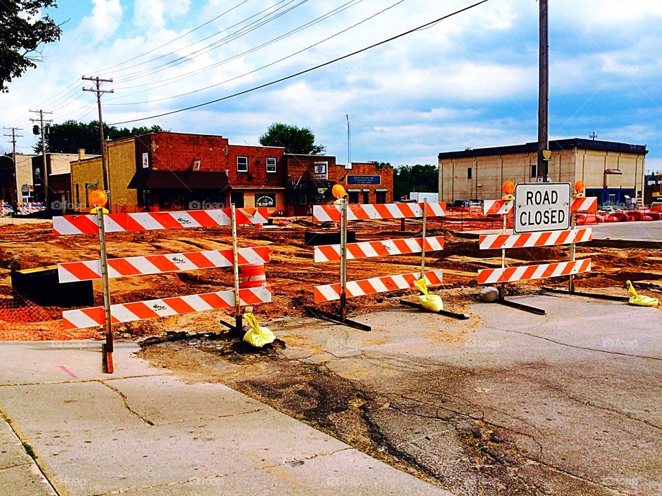 Road closed ahead. Construction site shoot 