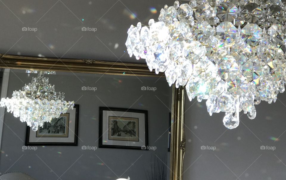 Crystals chandelier mirror reflection 