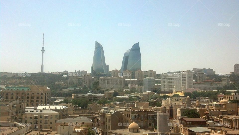 Flame Towers from Maiden Tower. Baku, Azerbaijan.