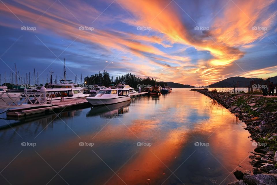 Sunset in Marina Island dock yard