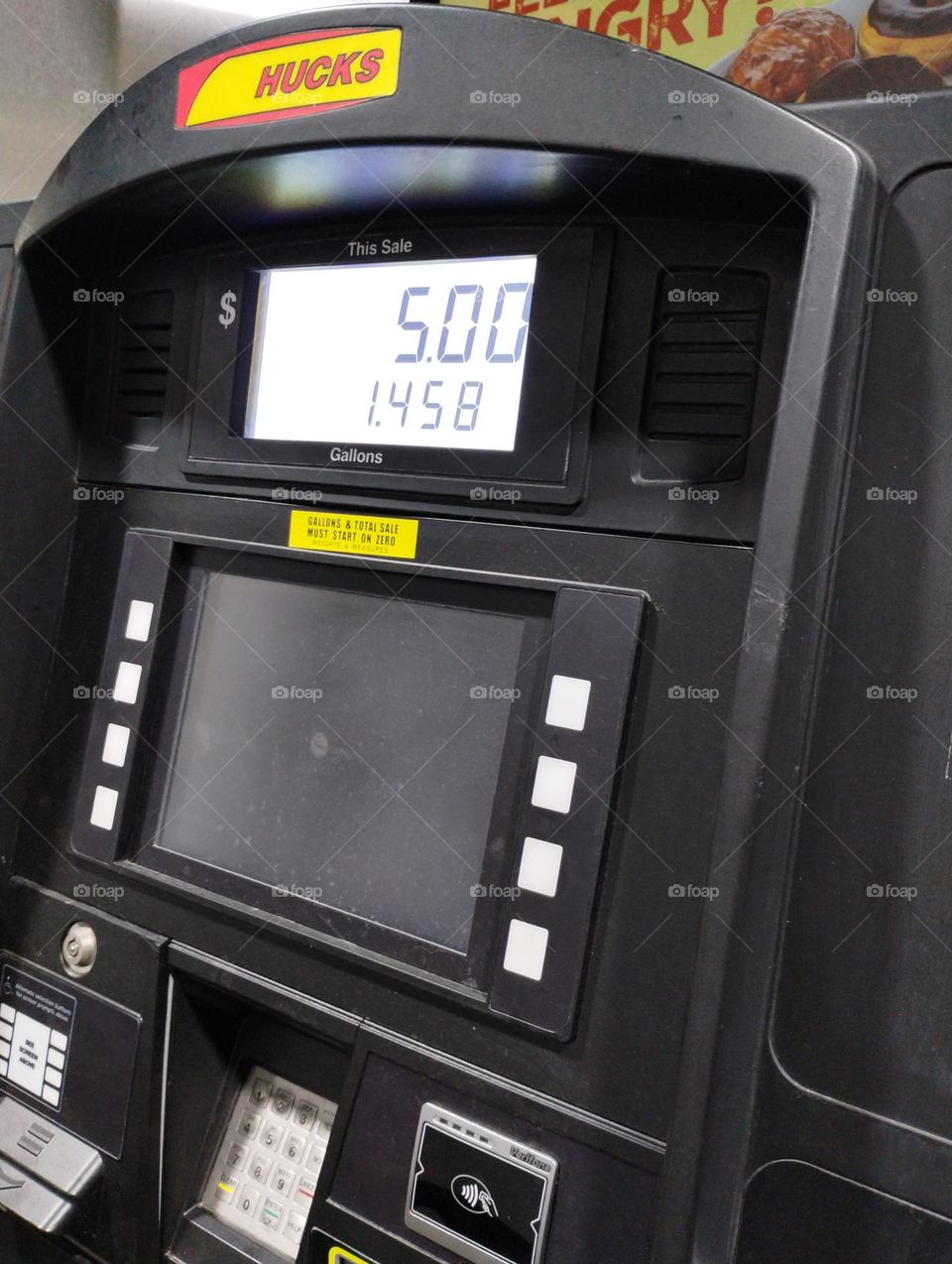 5.00 of gas
gas pump prices 500
1.45 a gallon for gas