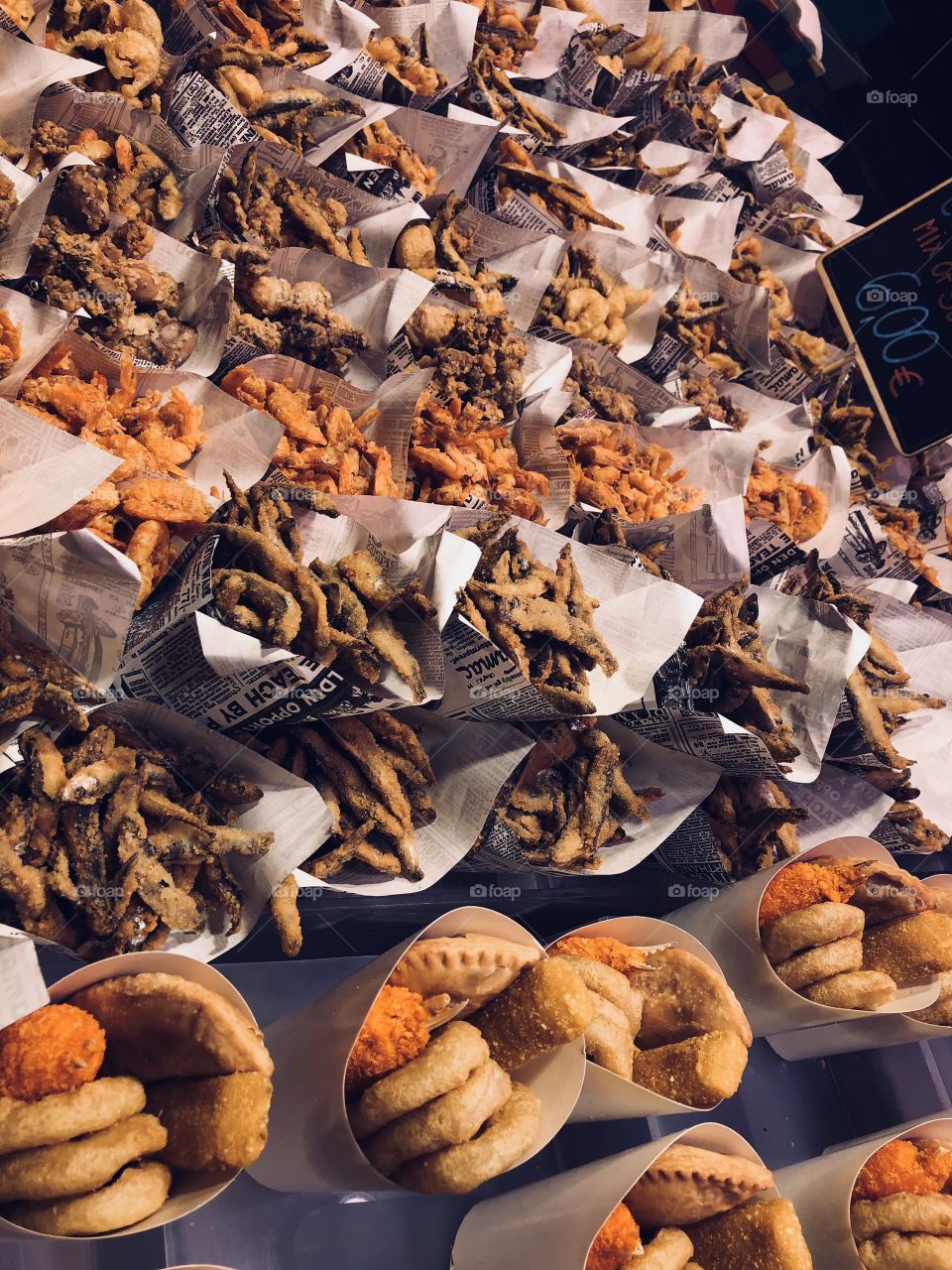 Tasty seafood at the Boqueria Market, Barcelona 