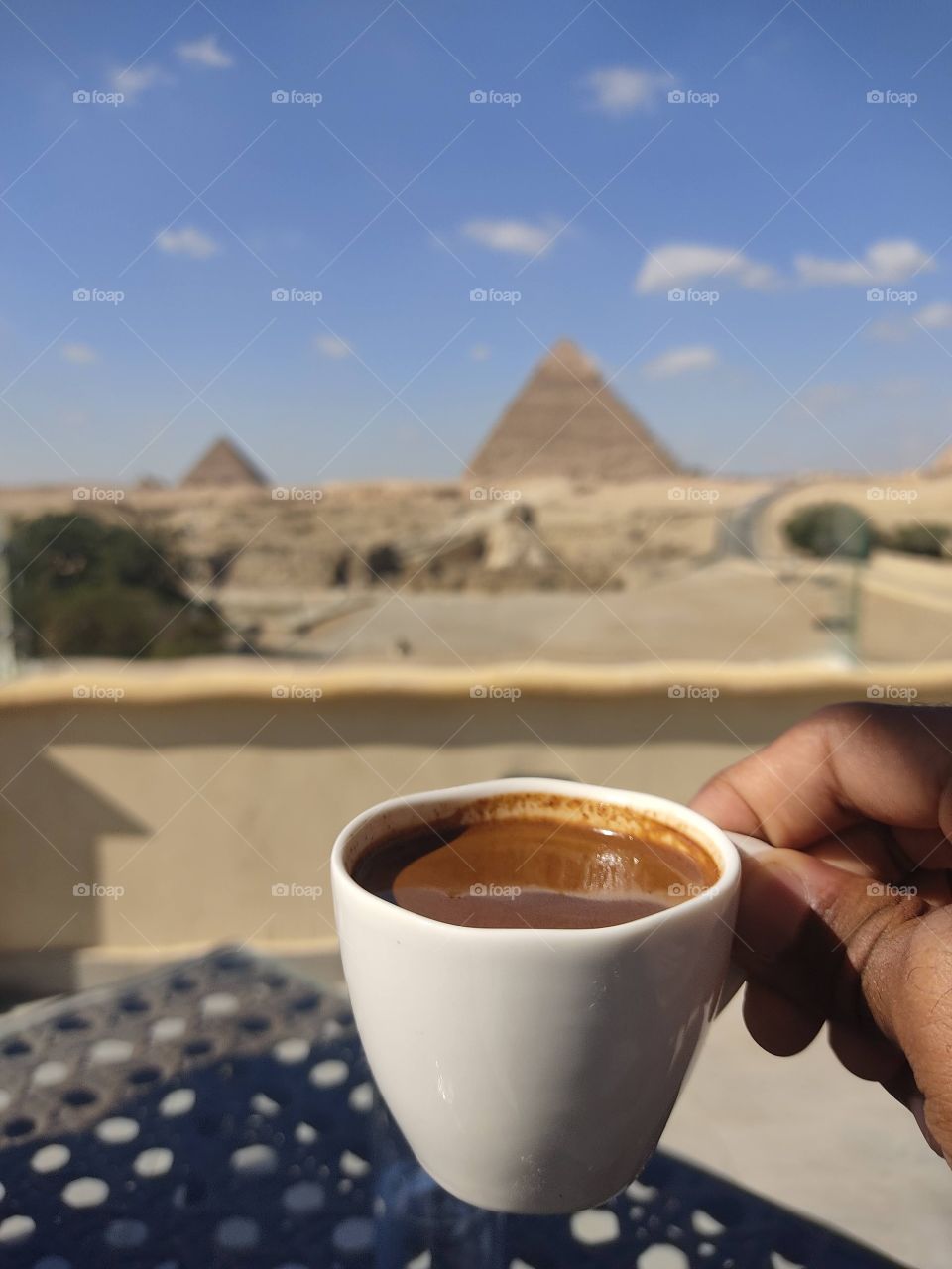 a great day in Great Giza Pyramids morning drinks coffee & and Egyptian tea with mint 
this is Egypt