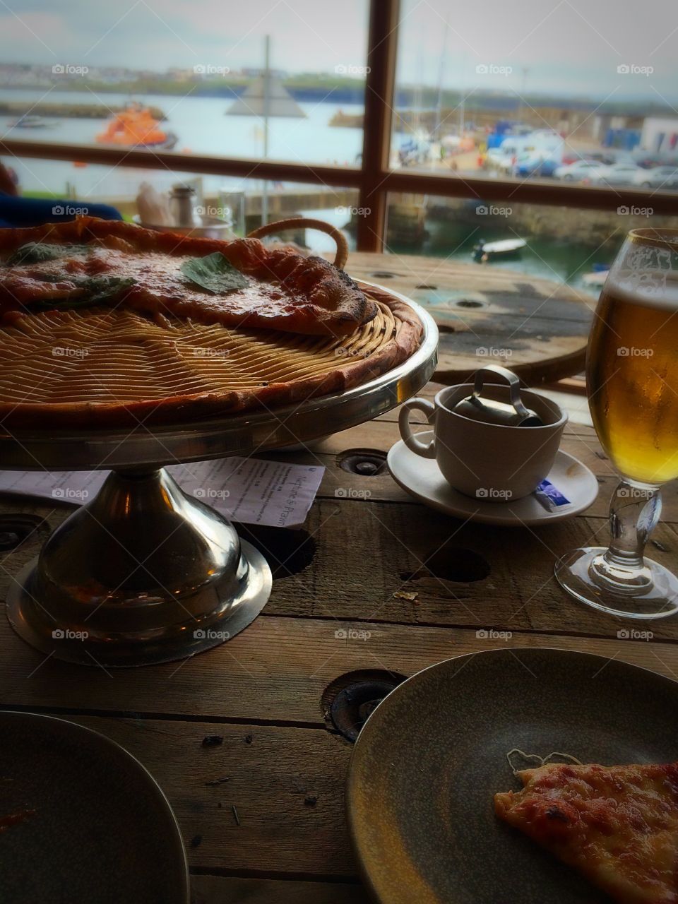 Pizza at the harbour. Eating pizza looking into portrush harbour 