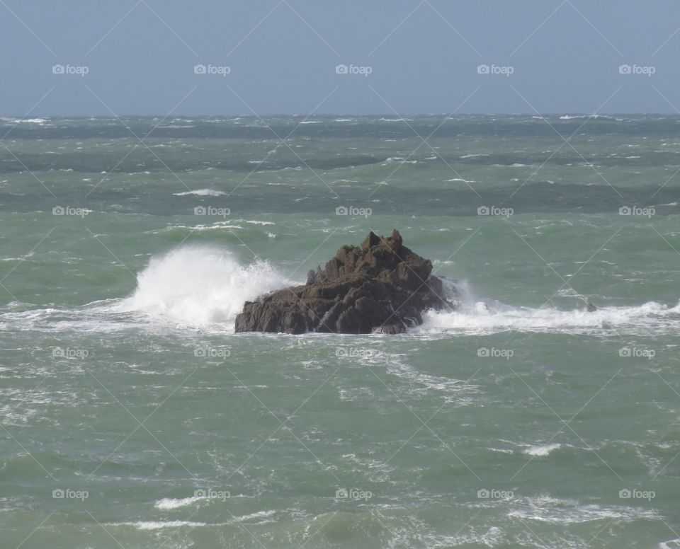 Storm Brian. Rock at Port Soif Guernsey