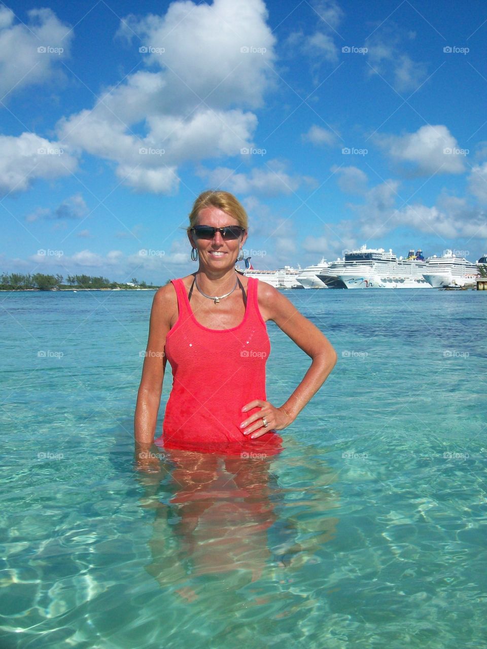 vacation in the Caribbean at the Bahamas during our cruise beautiful wife in the bay under the sun