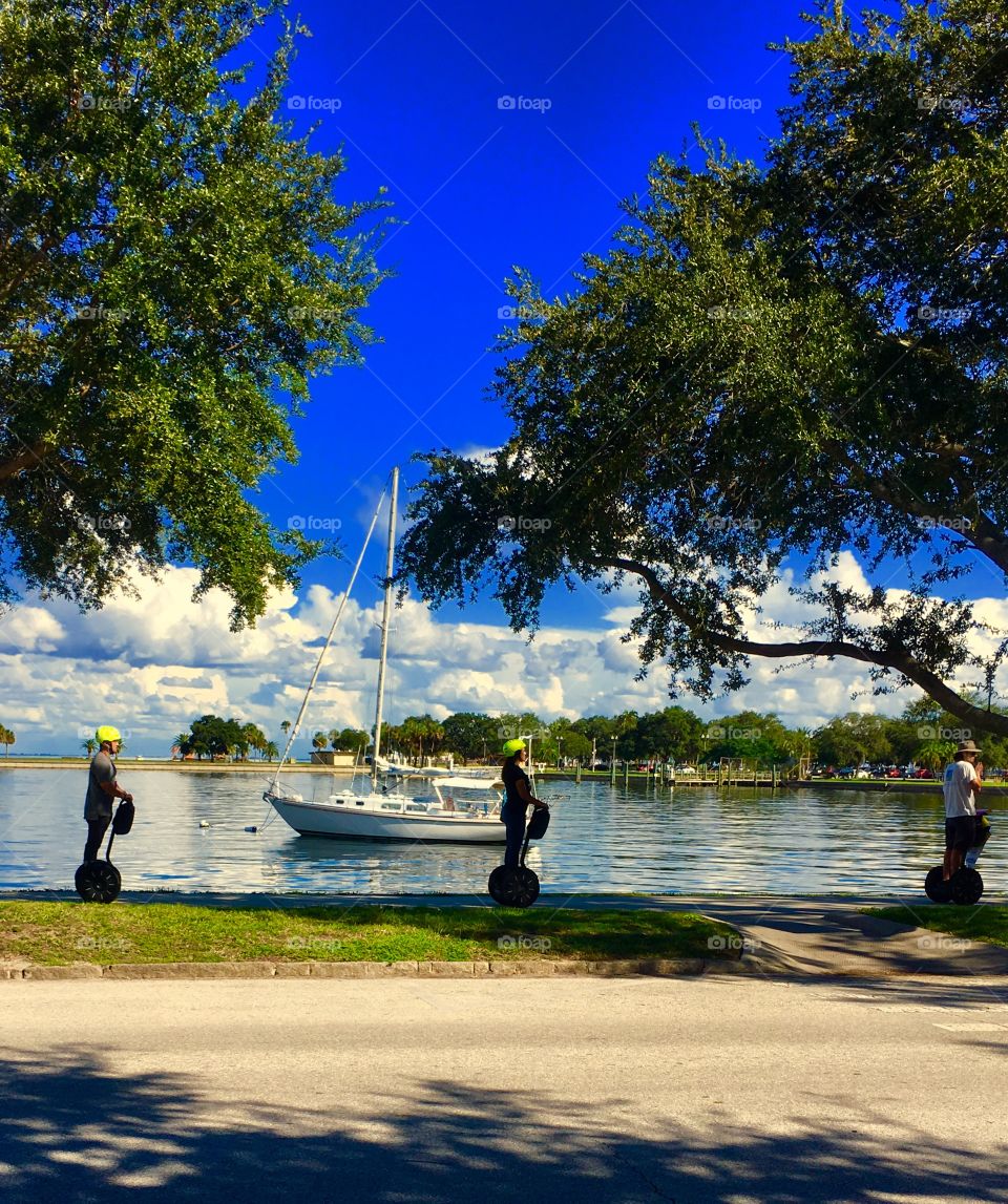 Segway riders by the water in St. Petersburg Florida