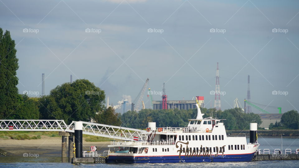 Ship on the river in Antwerp, Belgium.