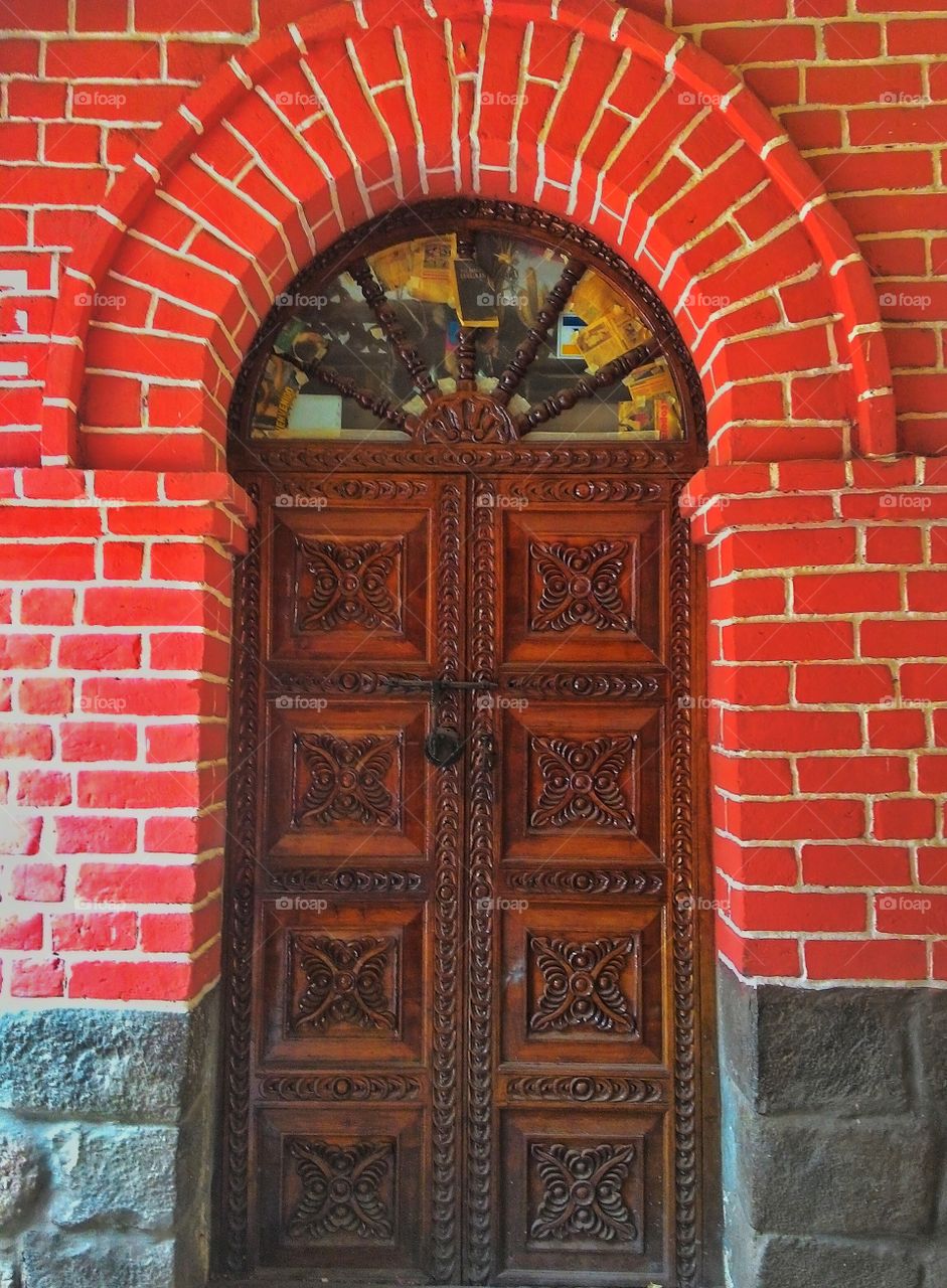 Carved Wood with Red Brick