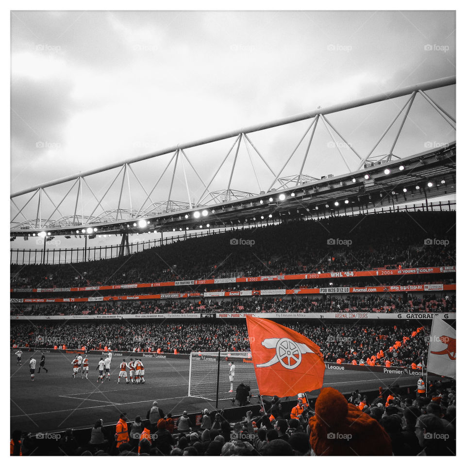 Dreamy environment at the Emirates stadium as Arsenal celebrate a goal.