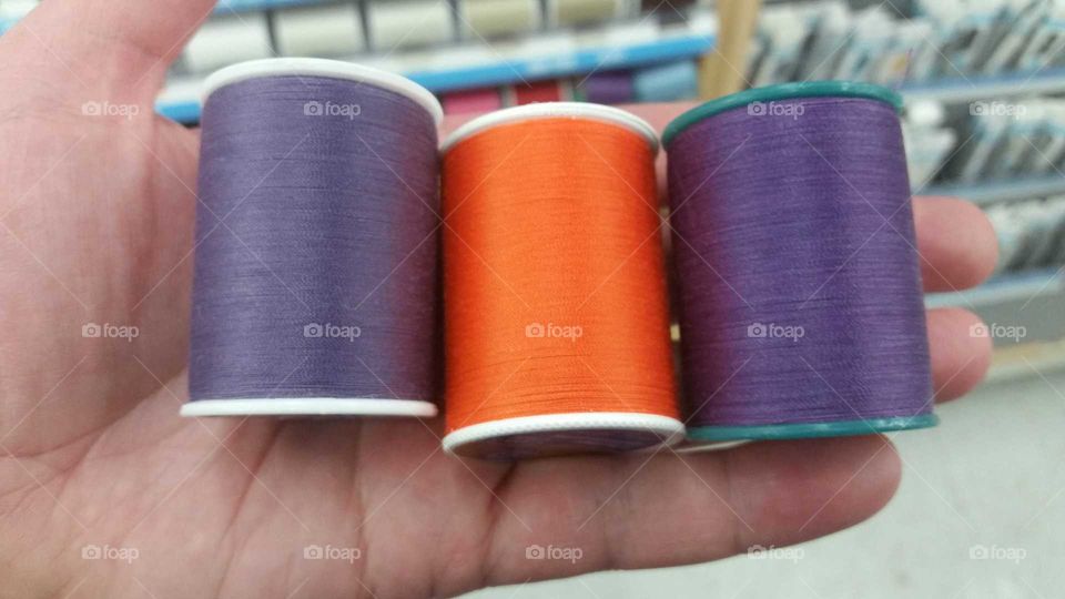 purple and orange thread,  proposed wedding colors, shopping with girlfriends and brainstorming a wedding