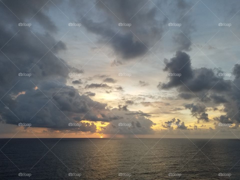 Open ocean, sunset time
