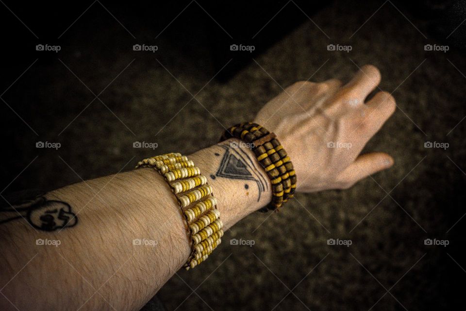 My forearm with wristbands.