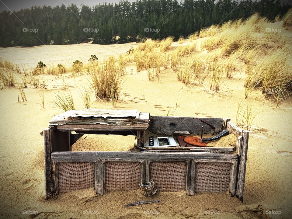 Old record player in desert