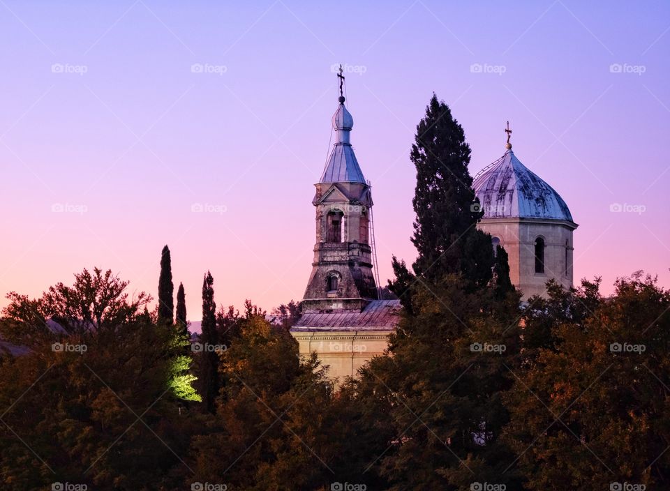 Variety shutter speed training in twilight moment of church in Kutaisi Georgia