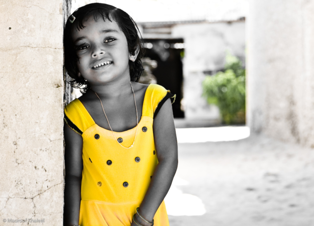 girl happy yellow nature by maapu