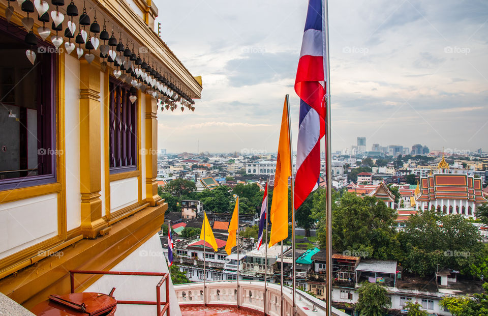 View from Wat Saket to the cityscape of Bangkok Thailand Southeast Asia