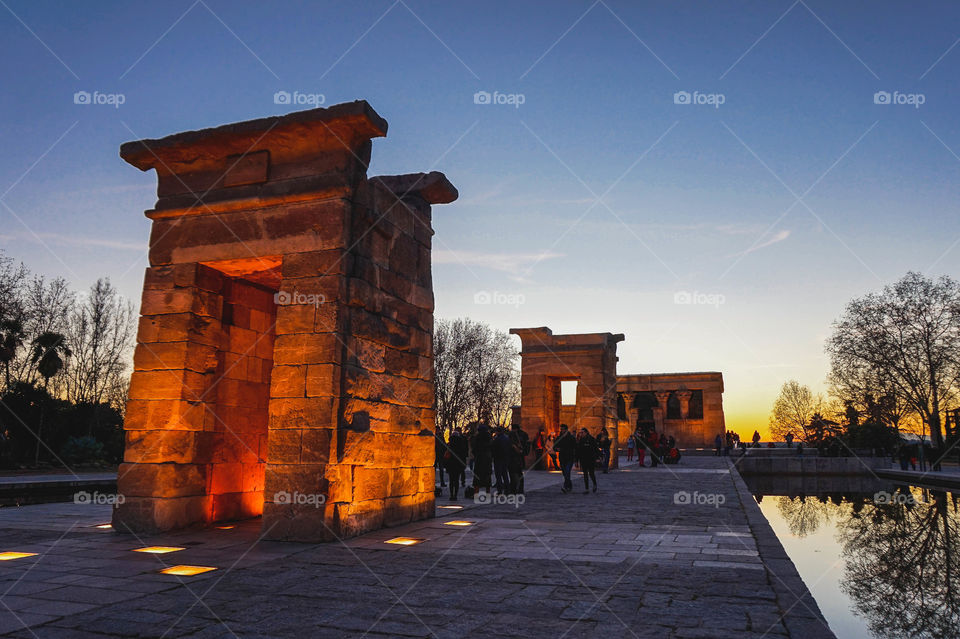 Templo de Debod (Temple if Debod) at sunset in Madrid, Spain 