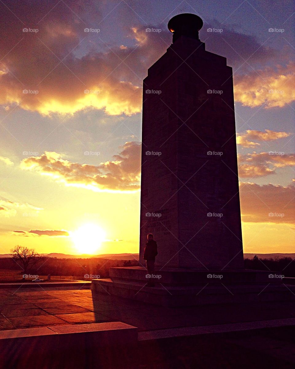 Sunset near the Gettysburg monument 