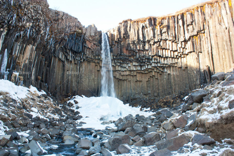 Svartifoss waterfall during winter