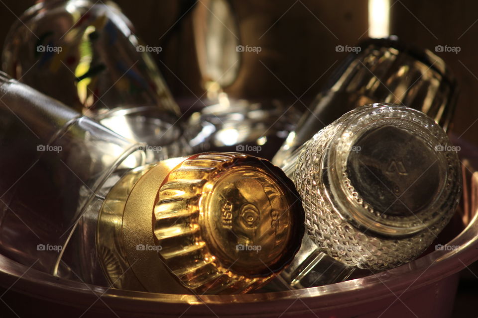 Stack of empty glasses arranged beautifully
