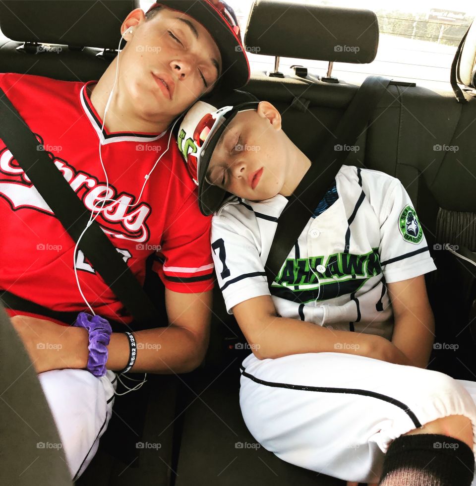 Sleepy baseball boys