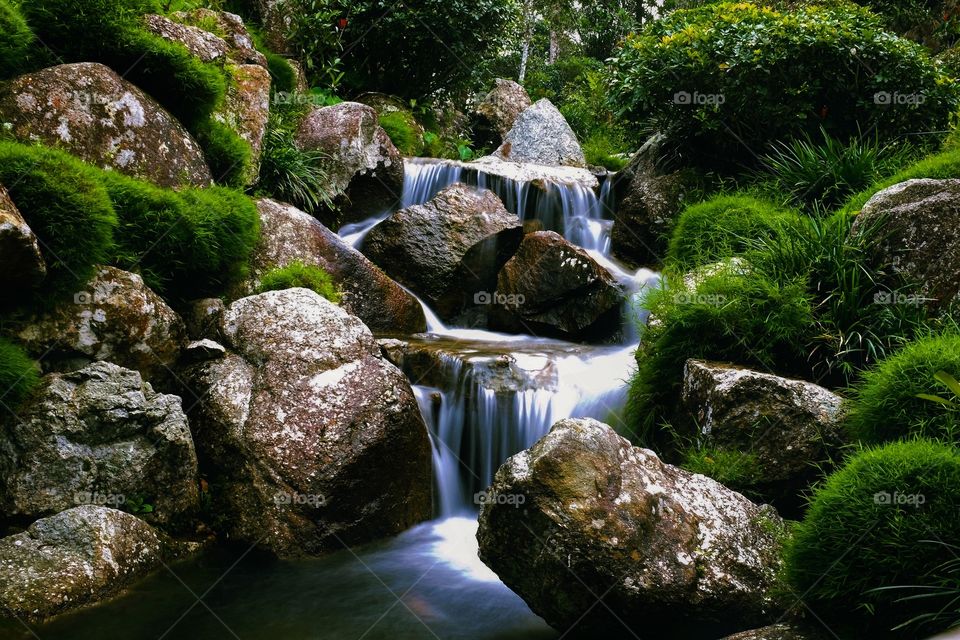 Waterfall, Water, Stream, Moss, Rock