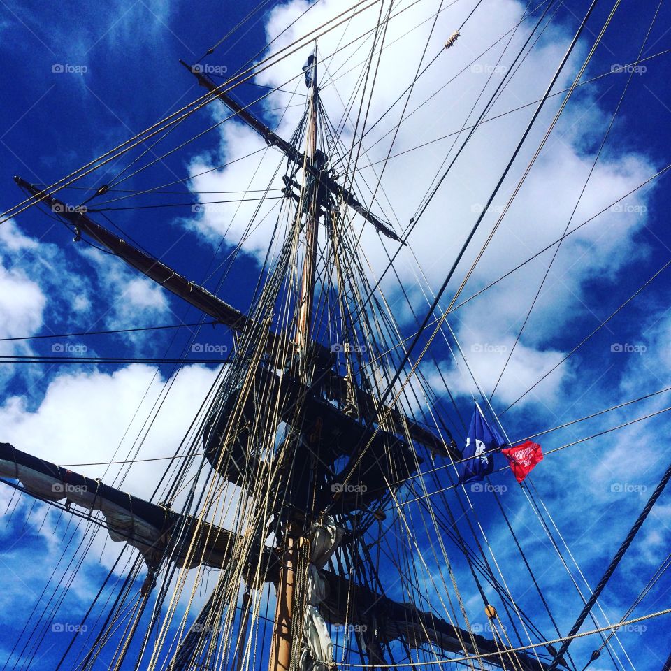 blue summer sky  on sailboat 