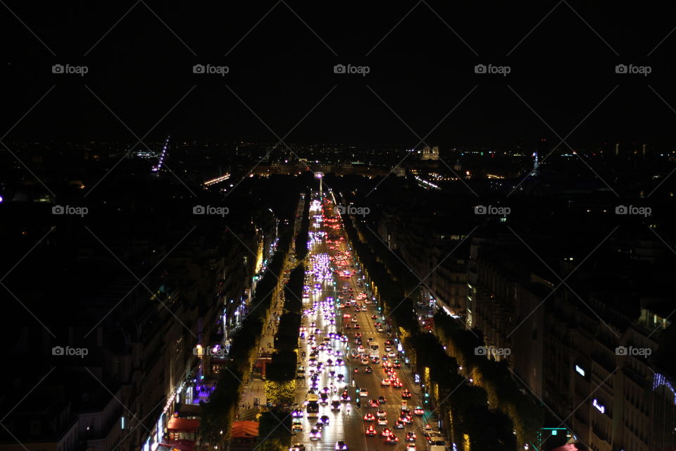 Avenue de la Grande Armée at night. View from The Arc de Triomphe