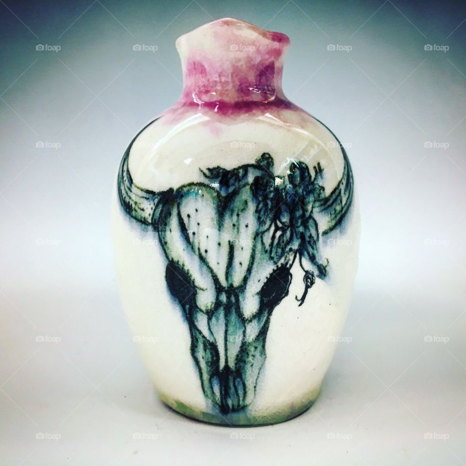 Small jug with florals and cow skull 