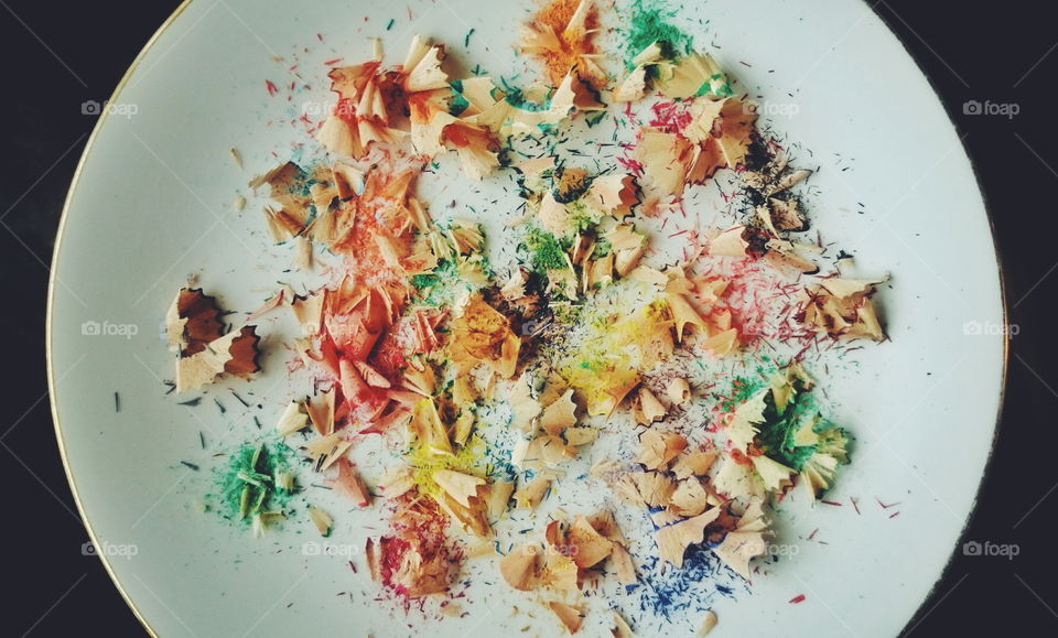 Plate of pencil shavings